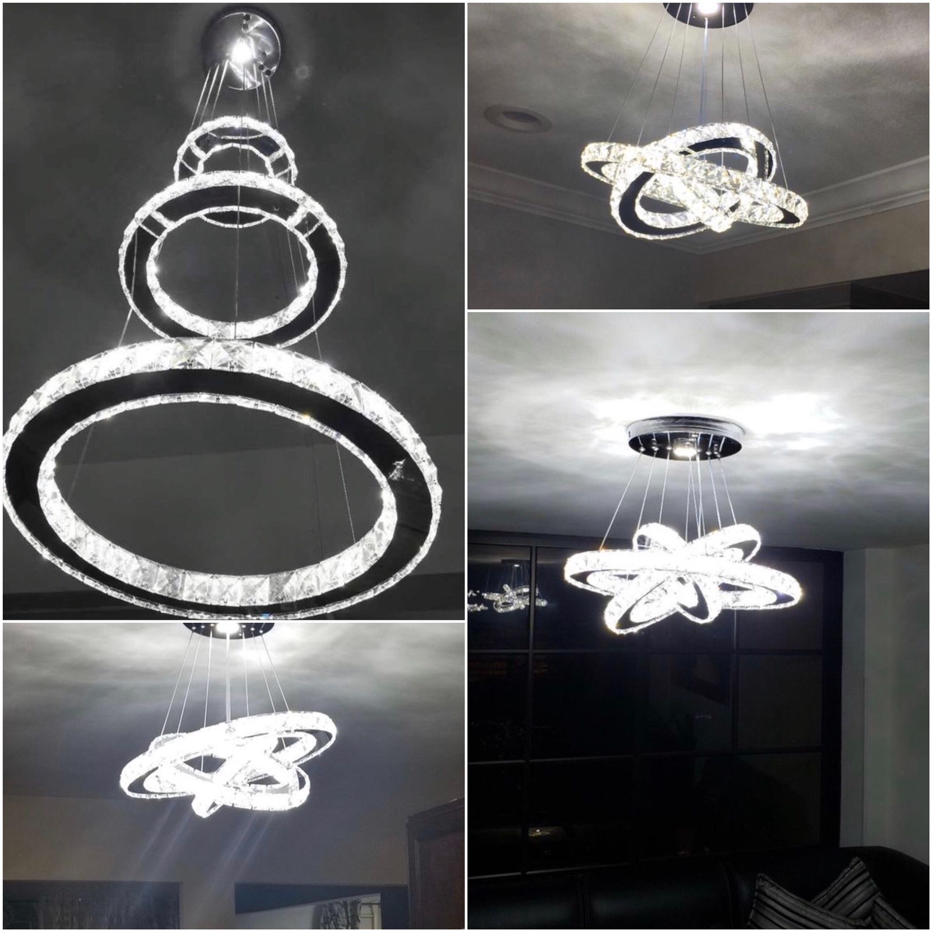 Dixun LED Chandeliers Modern Crystal 3 Rings Ceiling Adjustable Stainless Steel