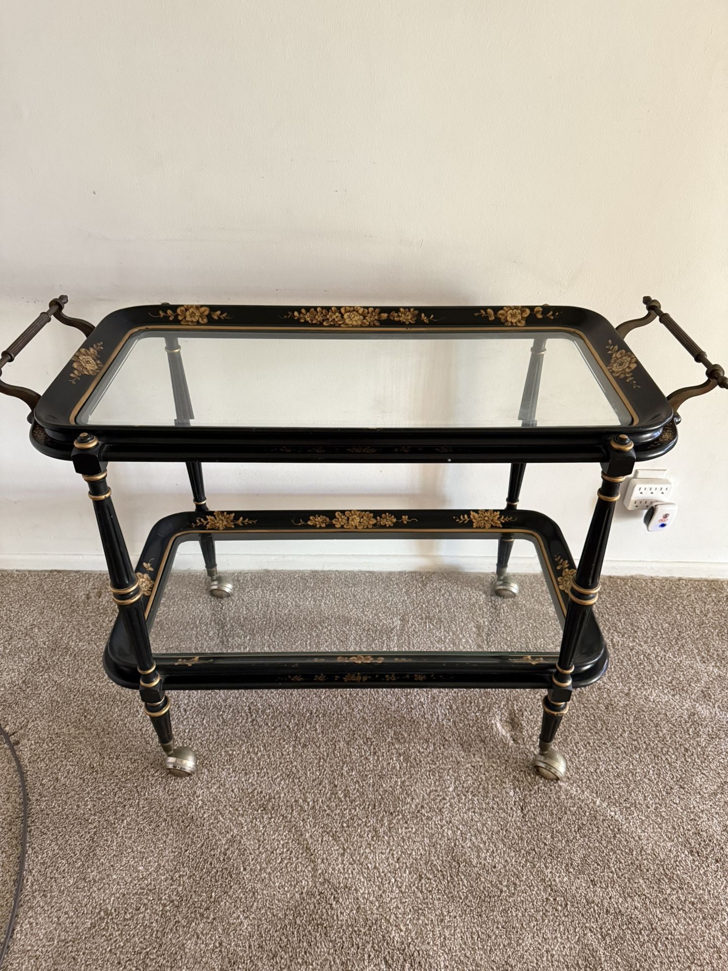 20th Century Lacquered Decorated Tea Cart