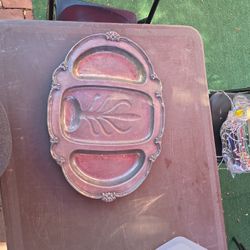 Vintage Divided Silver Serving Tray With Feet | 3 Divisions | Silver Platter | Vintage Kitchen Decor | Mid Century Modern Serving Tray