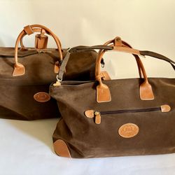 Pair of Luxury Brown Suede Duffle Bags – Classic Heritage Travel Style 