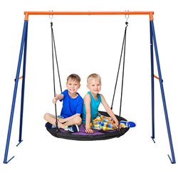 40" Kids Web Tree Swing Saucer Swing Set Combo - 40'' Purple Web Tree Swing + Heavy Duty A-Frame Metal Swing Set, Resilient and Resistant to All Types