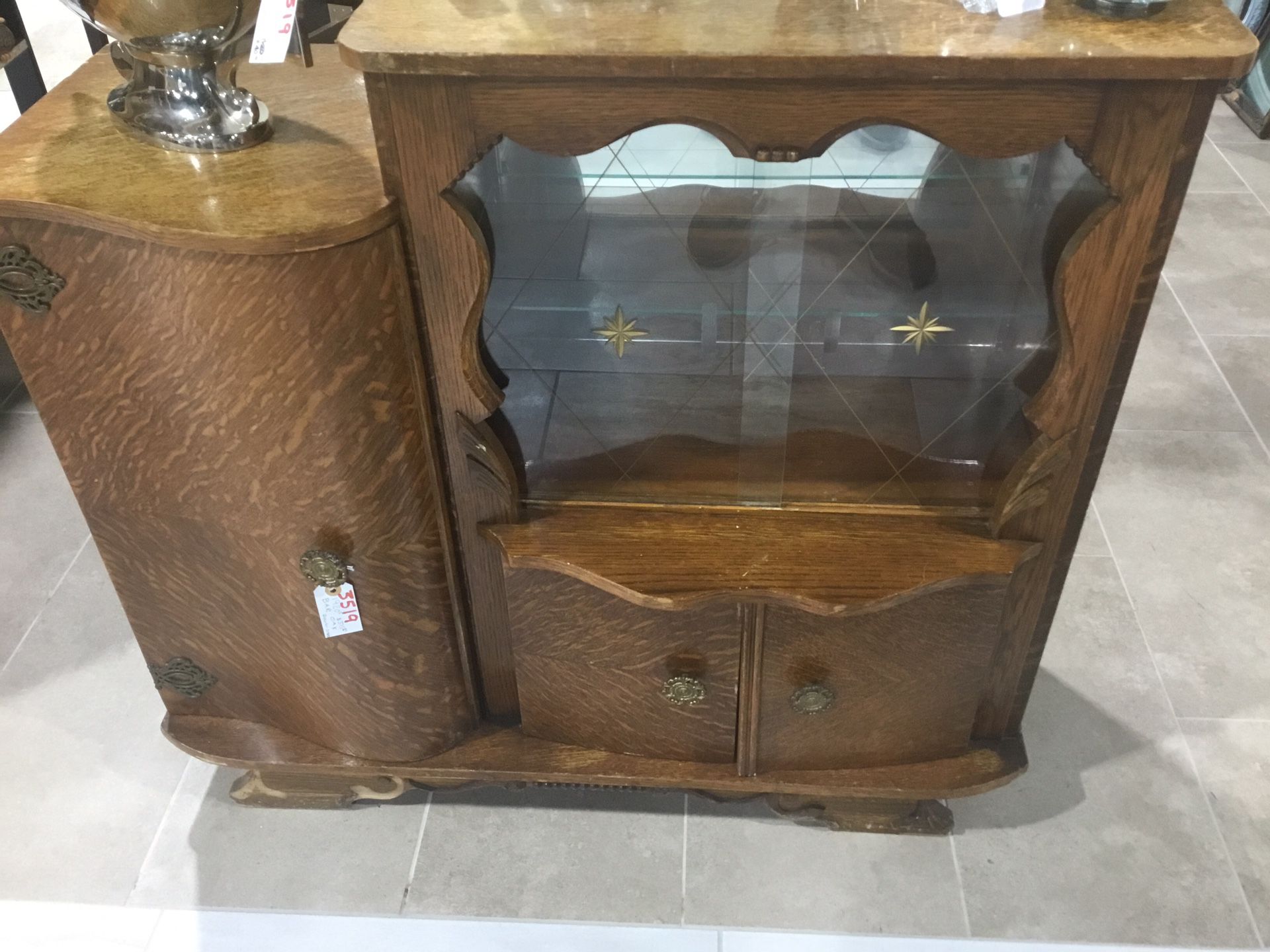 1920’s Dry bar Tiger Oak And Glass