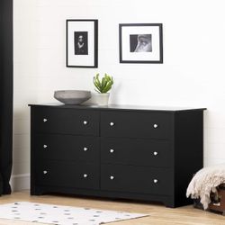 NEW w/ minor dmg - South Shore Vito Collection 6-Drawer Double Dresser, Black with Matte Nickel Handles, Pure Black - Retail $259