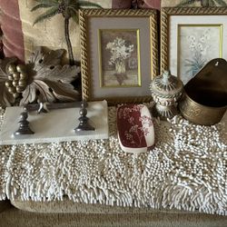 Vintage Home Decor Bundle - Framed Art, Brass Planter, and Accents