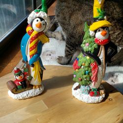 Christmas Painted  Decorations 2 Penguins