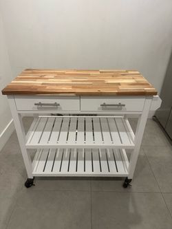 Moving Sale! Kitchen Cart with Solid Acacia wood top