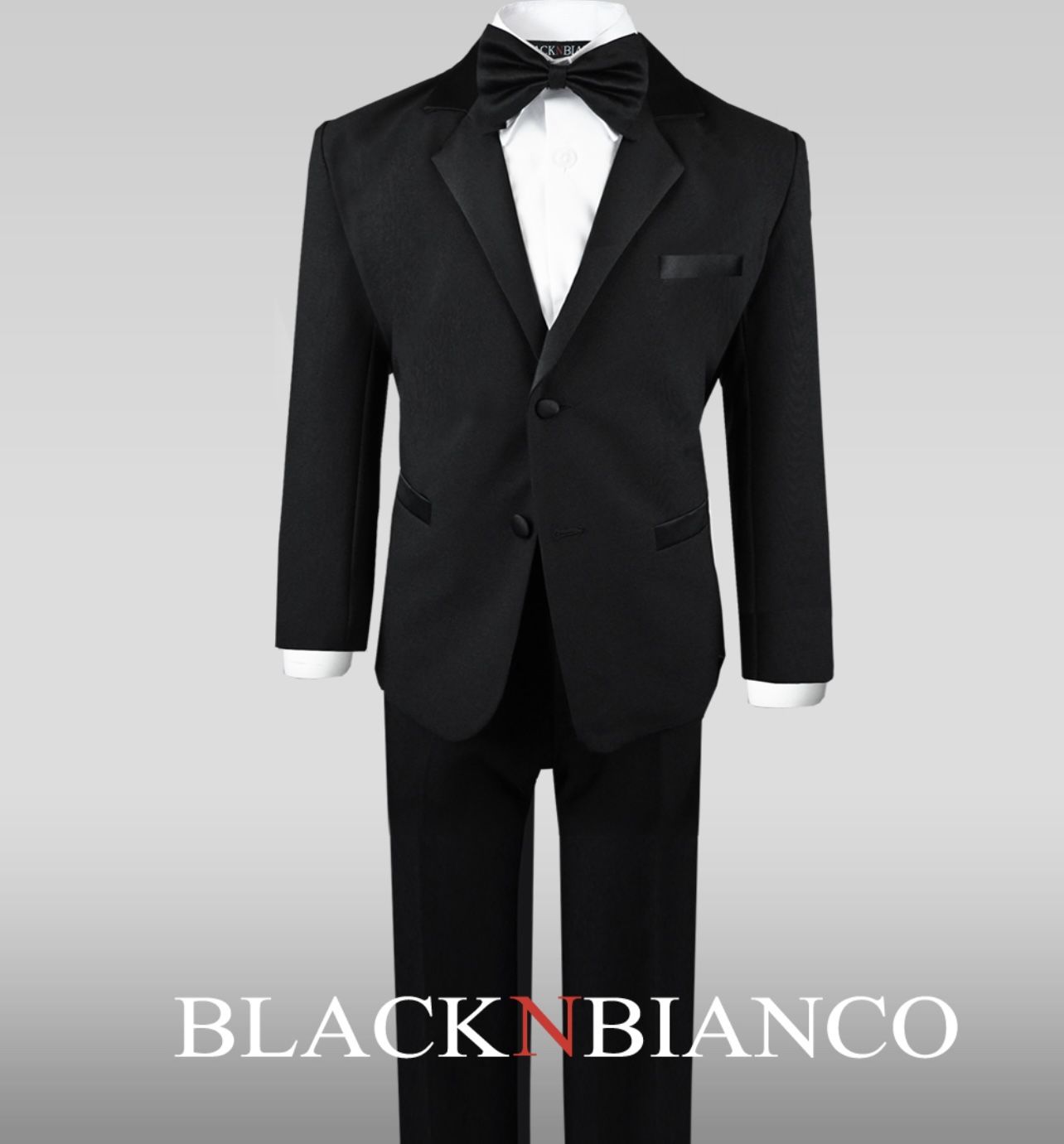 New-Boys Wedding Tuxedo Black With Bow Tie Dress Wear, Size:8