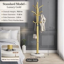 12 Hook Freestanding Coat Rack, Heavy Duty Metal Coat Tree with Marble Base, Clothes Stand for Entryway, Bedroom, Living Room