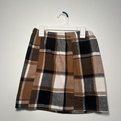 Brown & Black Plaid Skirt - Small