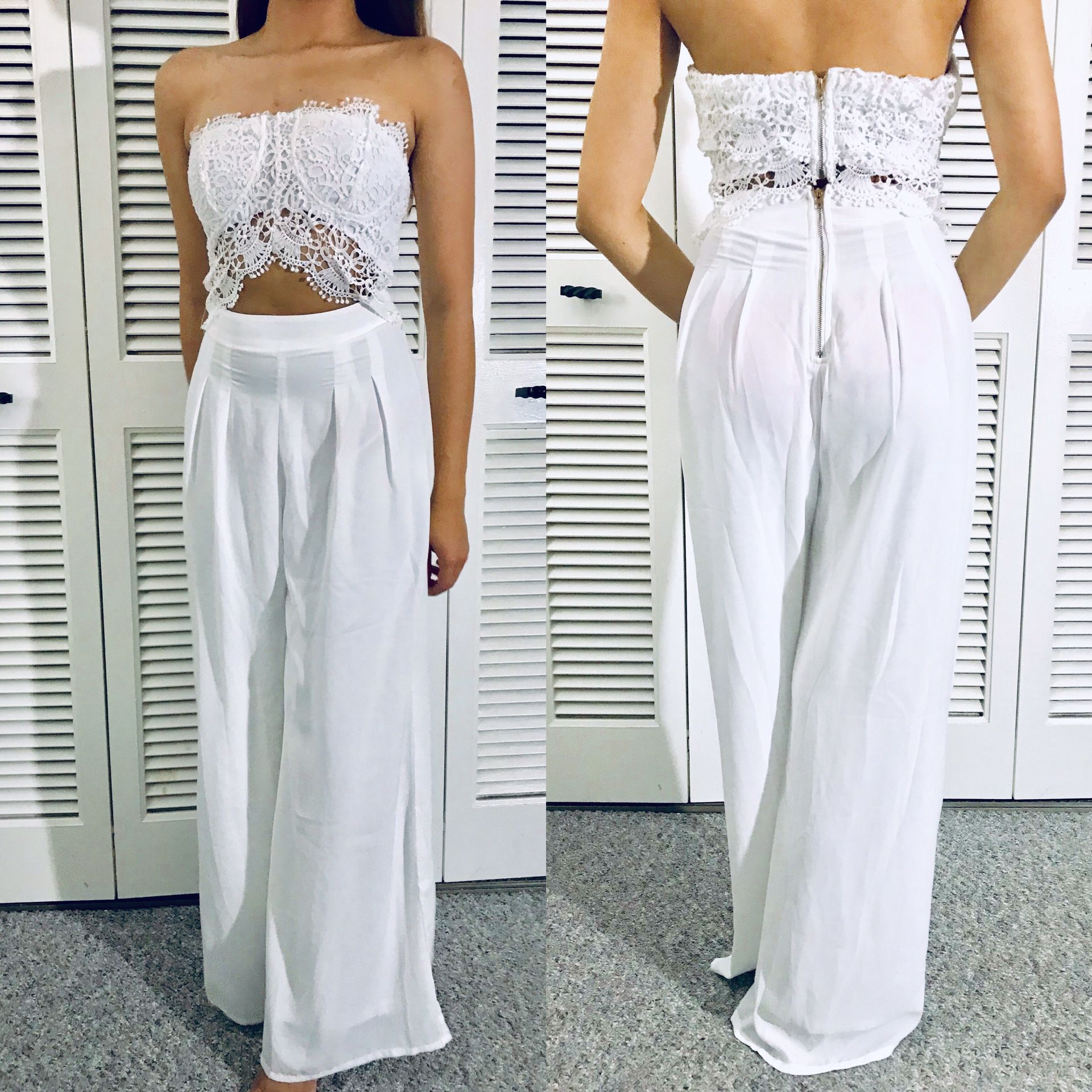 White Crochet Cut Out Jumpsuit Maxi Dress One Piece for Wedding or Wedding Guest dress or Date Night or Party