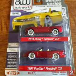 Auto World Deluxe Series Ragtops 13 Camaro ZL1/97 Pontiac Firebird Red Chase