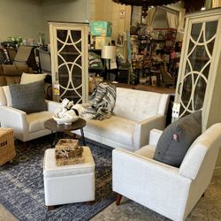 Mid Century 3 Pc  Loveseat And 2 Accent Chairs New Fully Assembled 