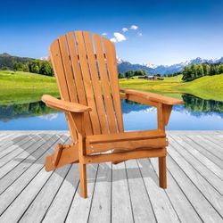 Folding Adirondack Chair Outdoor Wooden Accent Furniture Fire Pit Lounge Chairs for Yard, Garden