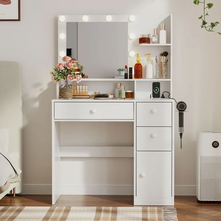 White Makeup Vanity w/ LED Mirror & Power Outlet (New in Box)