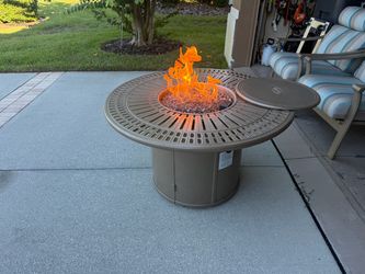 Tropitone Spectrum 43 Inch Round Cast Aluminum Fire Pit Table with Ignitor