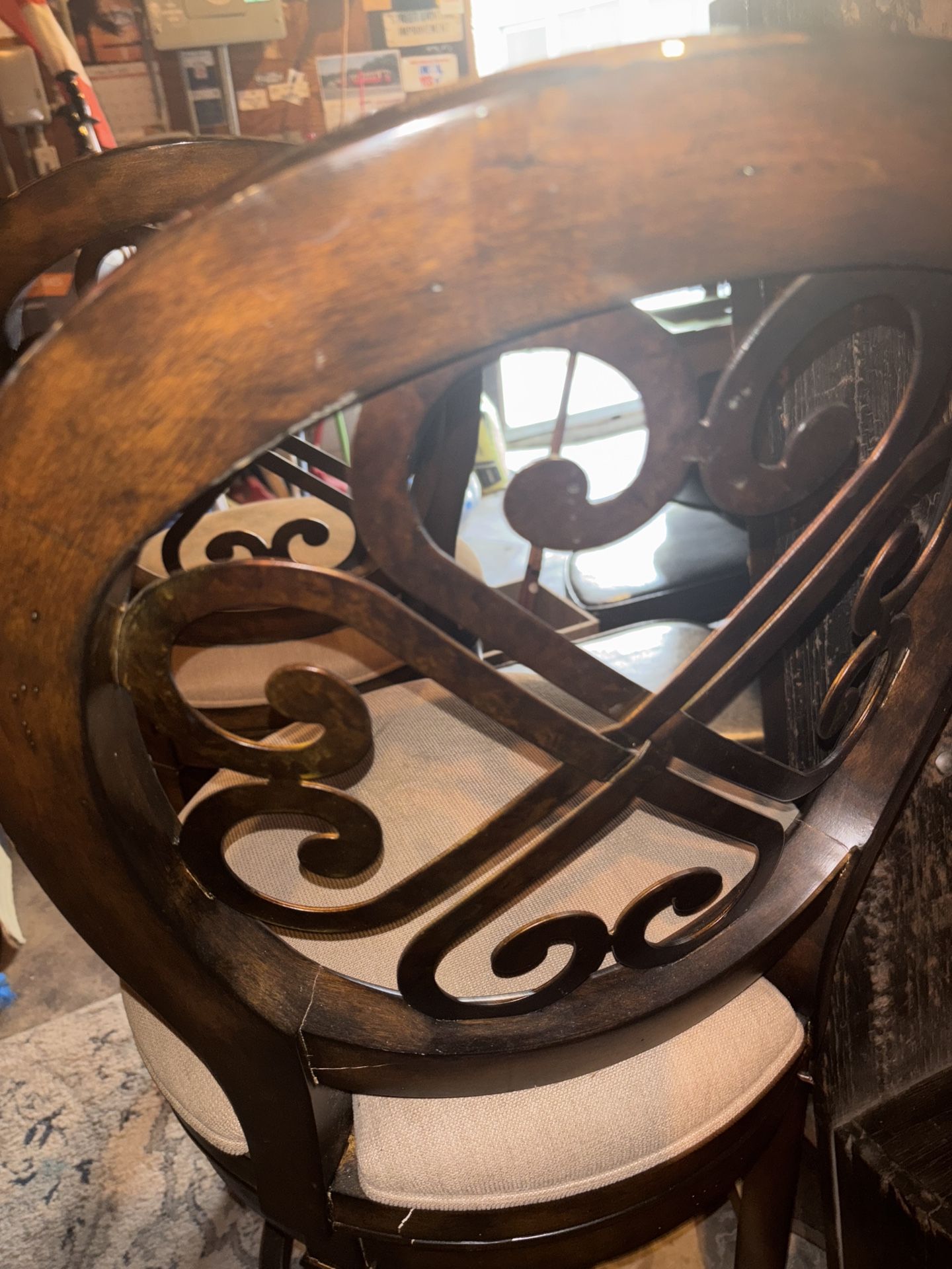 2 Wooden Bar Height swivel Stools