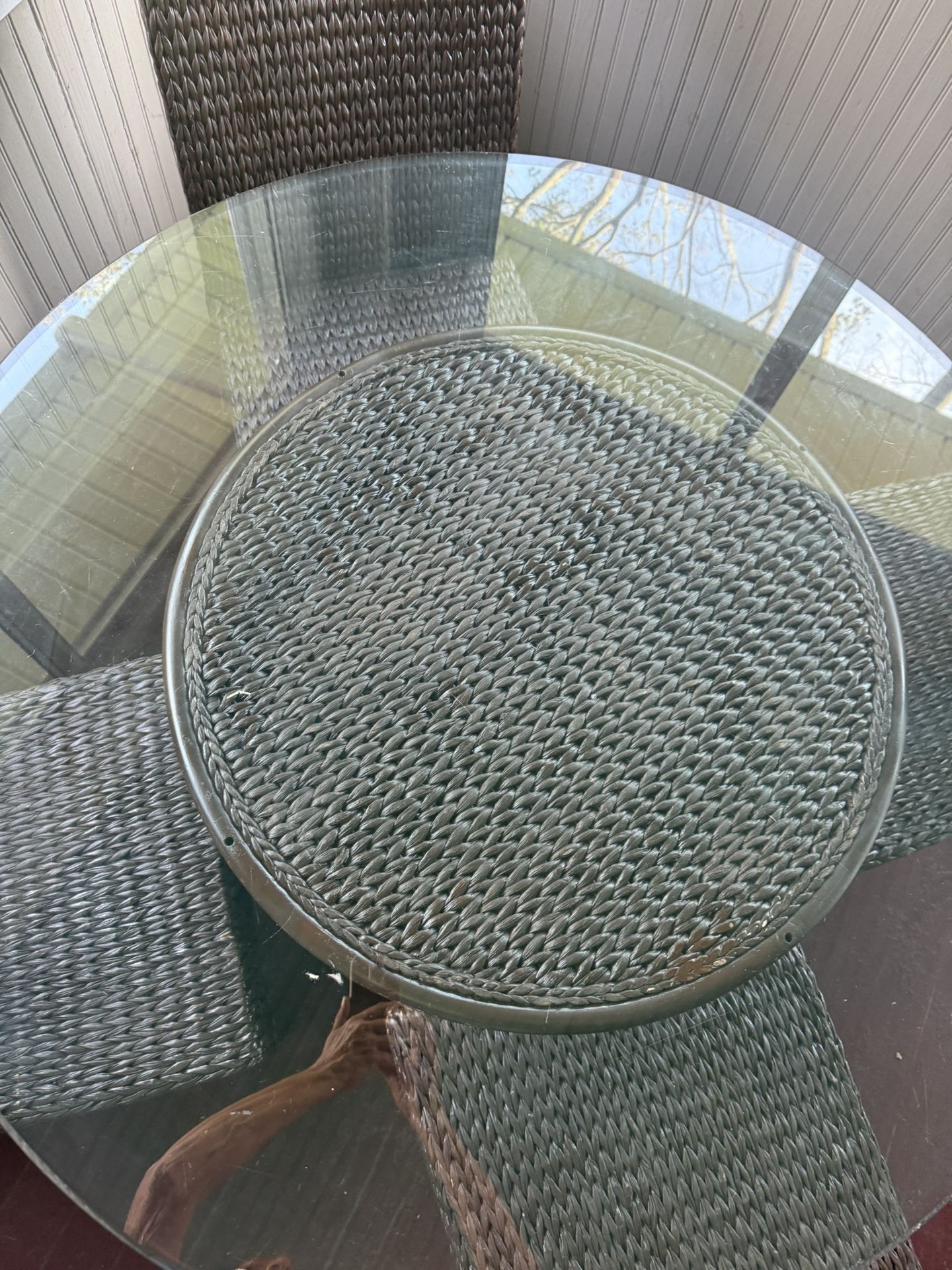 Pier, One Base And Four Chairs With Glass Top Table… Rare Find !