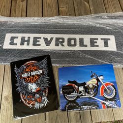 New Harley Davidson and Chevrolet signs  The Harley’s are $10 each and they measure 17”x12”  The giant Chevrolet is $50 and measures 45”x16”  Driveway