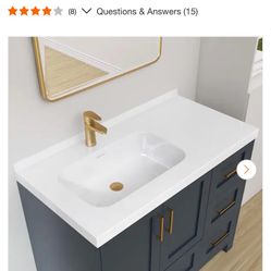 NTQ 42 in. W x 22 in. D Solid Surface White Vanity Top Rectangular Single Sink Bathroom Vanity Top in Glossy White (8) V Questions