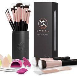 SyBay Professional Makeup Brushes (26 Pcs) Make Up Brush Set - Vegan Make Up Brushes, Lip Brushes, Eye Brushes, Blending Sponges, Brush Guide & Case