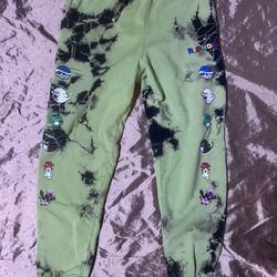 Rare RipnDip Green Tie Dye Psychedelic Super Mario size XL Heavy Sweatpants blue