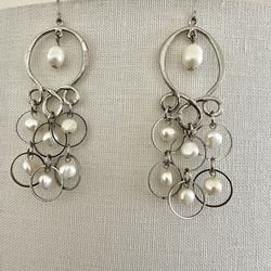 Silver Tone Pearl Drop Earrings 