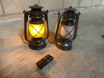 2 Vintage Camping Lanterns with Remote – Flickering Candle Flame Effect