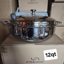 Cacerola Honda De 12qt  Acero Inoxidable 5ply Vida Sana