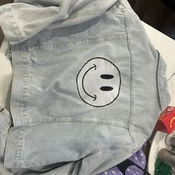 Miss Sparkling Smiley Face Light Blue Short Denim Jacket Size xLarge