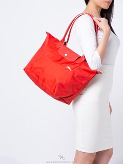 Longchamp le  Pliage Club Large Shoulder Tote In Vermilion/silver