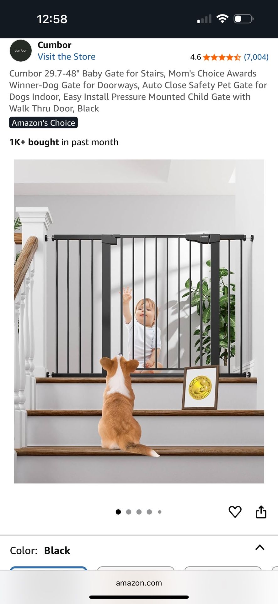 Cumbor 29.7-48" Baby Gate for Stairs, Dog Gate for Doorways, Auto Close Safety Pet Gate for Dogs Indoor, Easy Install Pressure Mounted Child Gate with