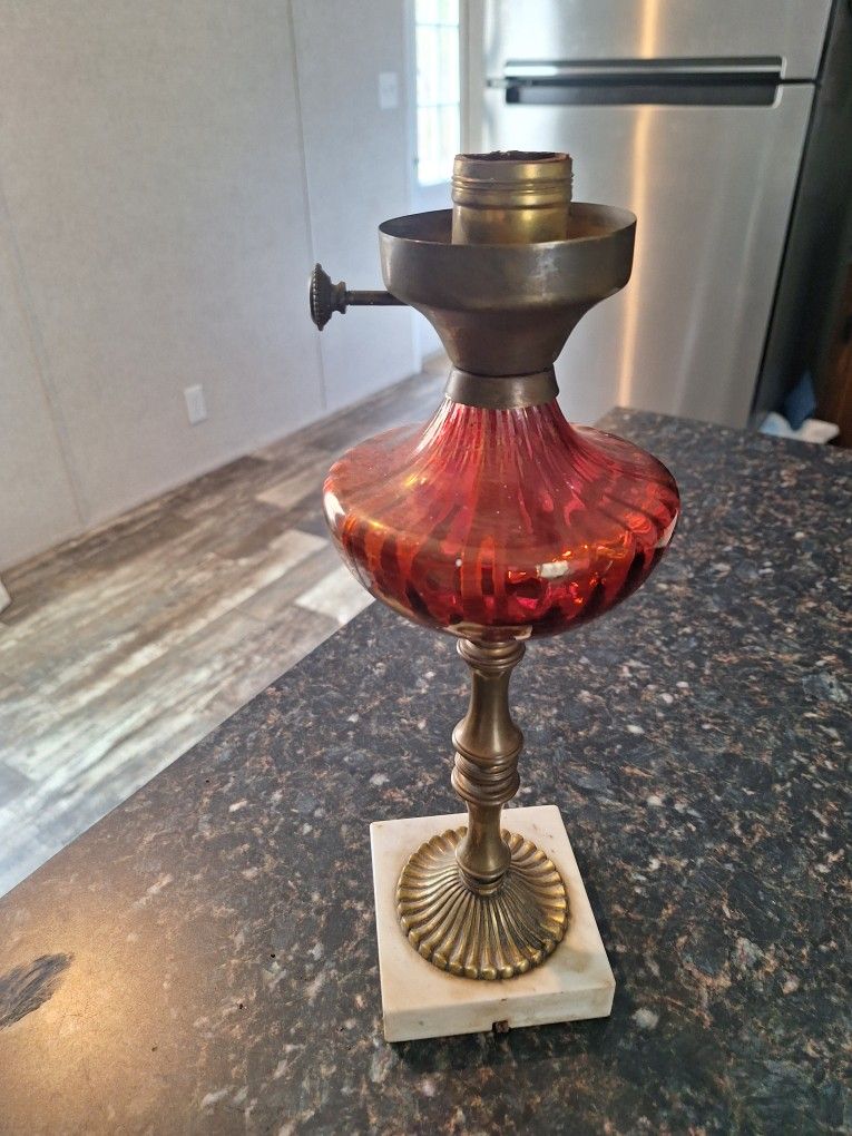 VTG Cranberry Glass Kerosene Electrified Lamp