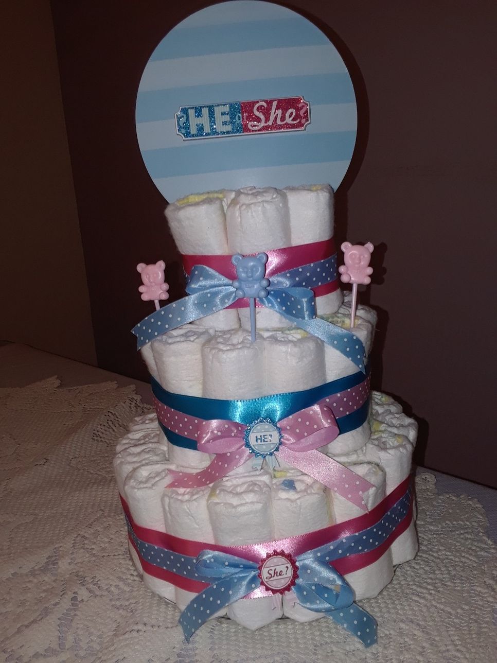 Gender reveal diaper cake