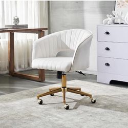 Desk chair with velvet wheels for  Home office, swivel chair with golden base,  Upholstered modern decorative, adjustable rear tilt
