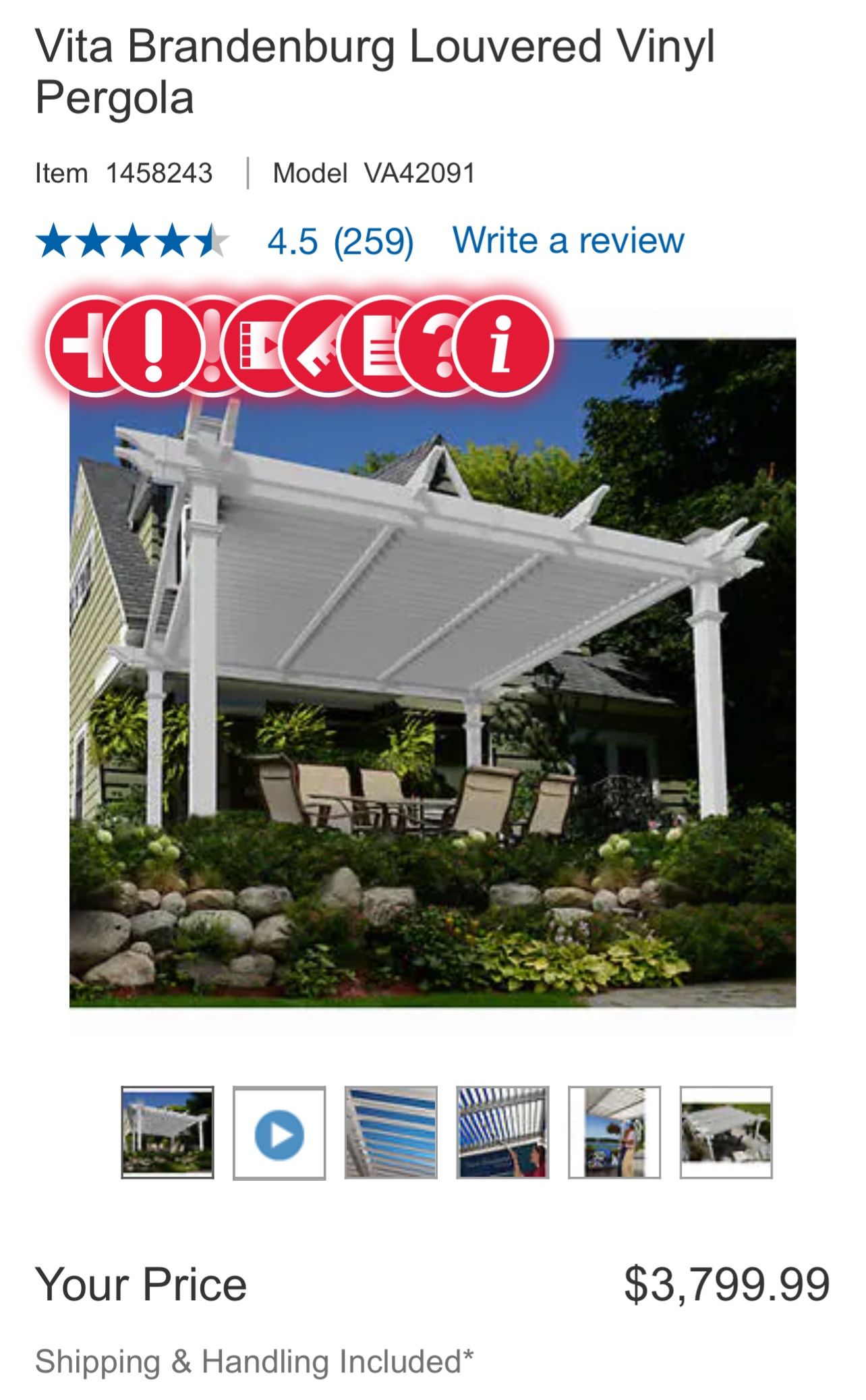Vita Brandenburg Louvered Vinyl Pergola-New In Box! for Sale in La