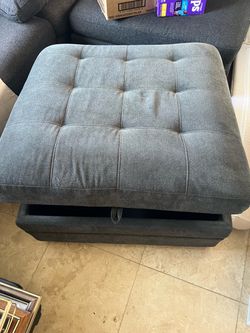 Gray Tufted Storage Ottoman