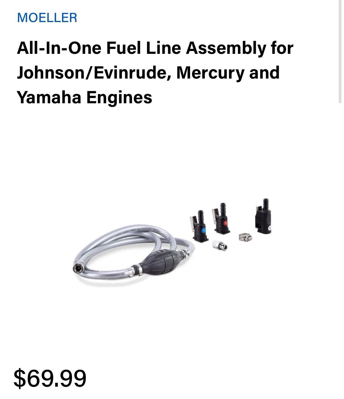 New Johnson / Evinrude 6 Foot Fuel Line 