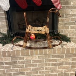 Mid-Century Italian Modern Bamboo and Rattan Rocking Horse Attributed to Albini