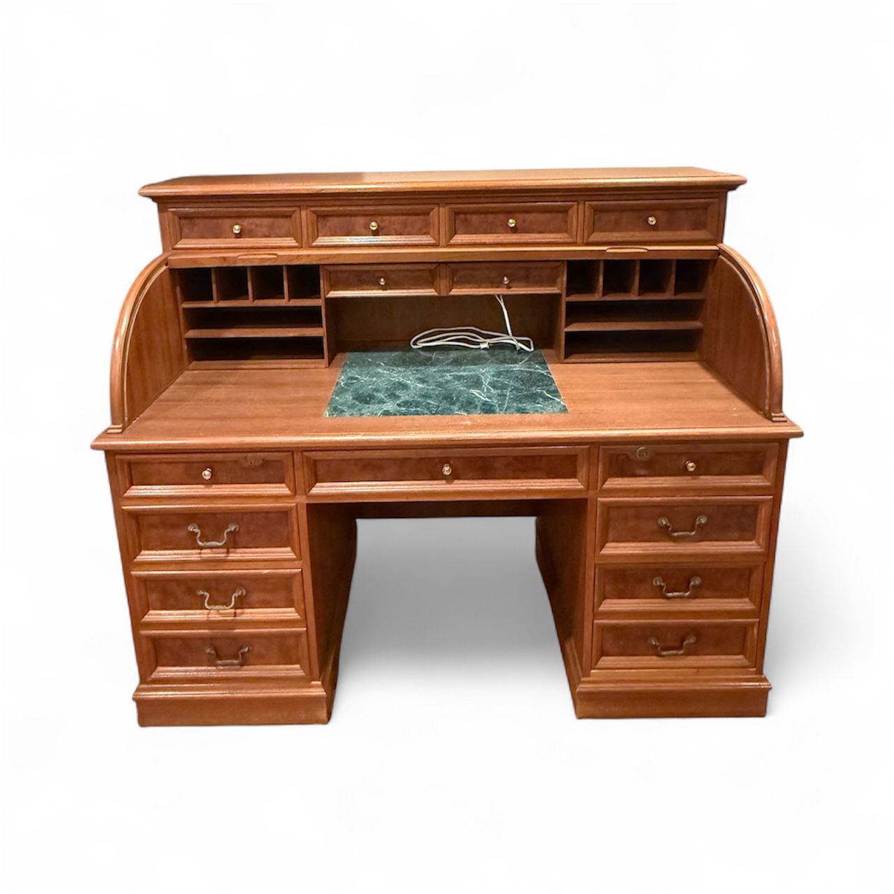 Vintage Antique Roll Top Secretary Desk. Solid Wood. 11 Drawers.