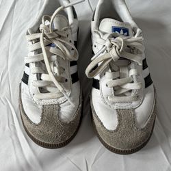 adidas Samba Leather White Black Unisex Kids Athletic Sneakers 11K Low Top