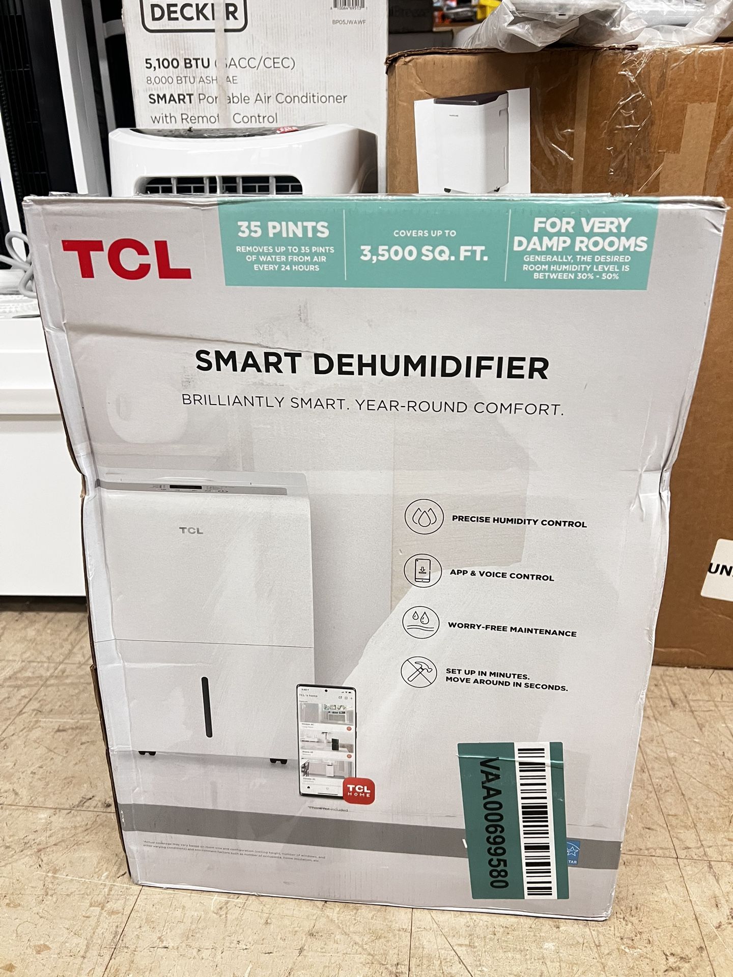 35 Pint Smart Dehumidifier, 3,500 sq. ft., White, New in Box 