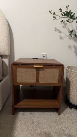 Brown Modern Curved Arched Rattan Nightstands / End Tables (Set of 2)