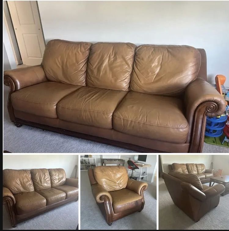 Leather Couch & Single Chair