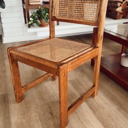 LAFurniture - Vintage French Country Brown Oak Side Chair With Cane