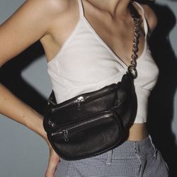 Fanny pack bag black PU 3 pocket leather women’s