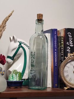 Clear Green Glass Bottle with Cork Stopper