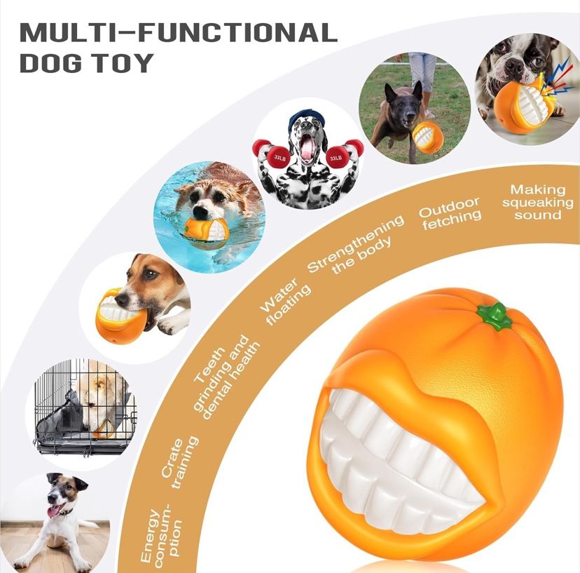 Dog Squeak Chew Toys Tough Ball for Medium/Large/Extra Aggressive Chewers Dogs Breed Interactive Enduring Indestructible Squeaky Toy Training Fetch