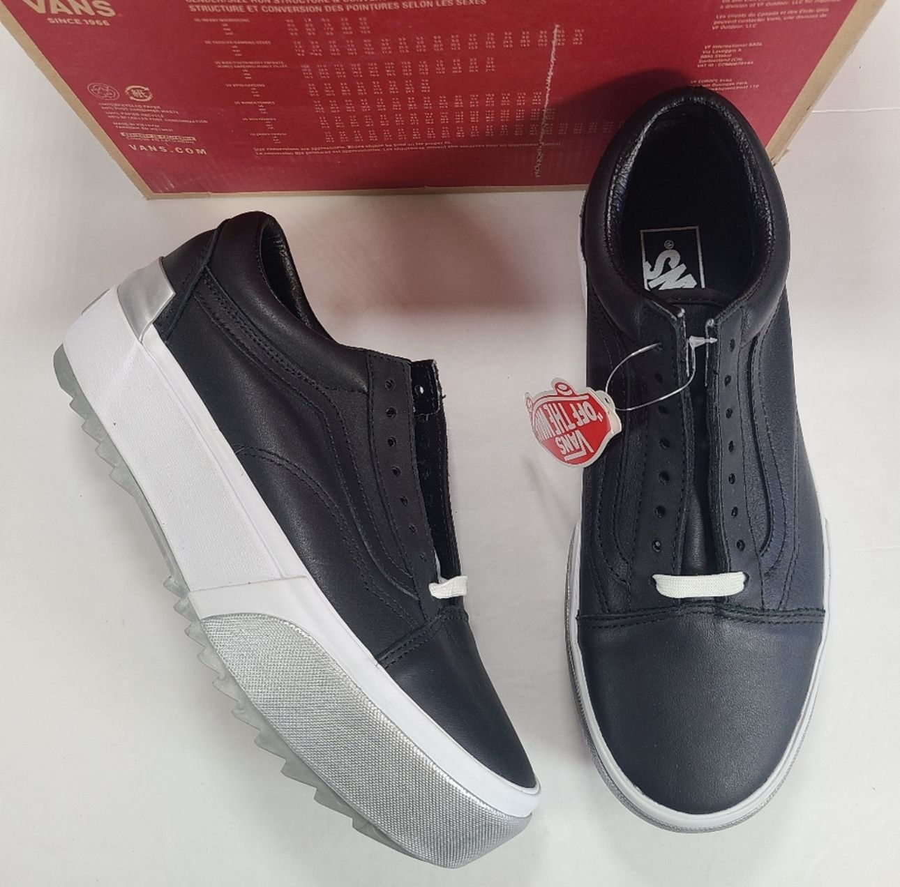 Vans Old Skool Stacked Platform Shiny Black True White Sneakers Women Size 9.5