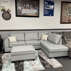 3PC Gray Sofa Sectional W/ Storage Ottoman 