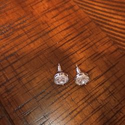 White Gold Over Sterling Silver Halo Earrings 